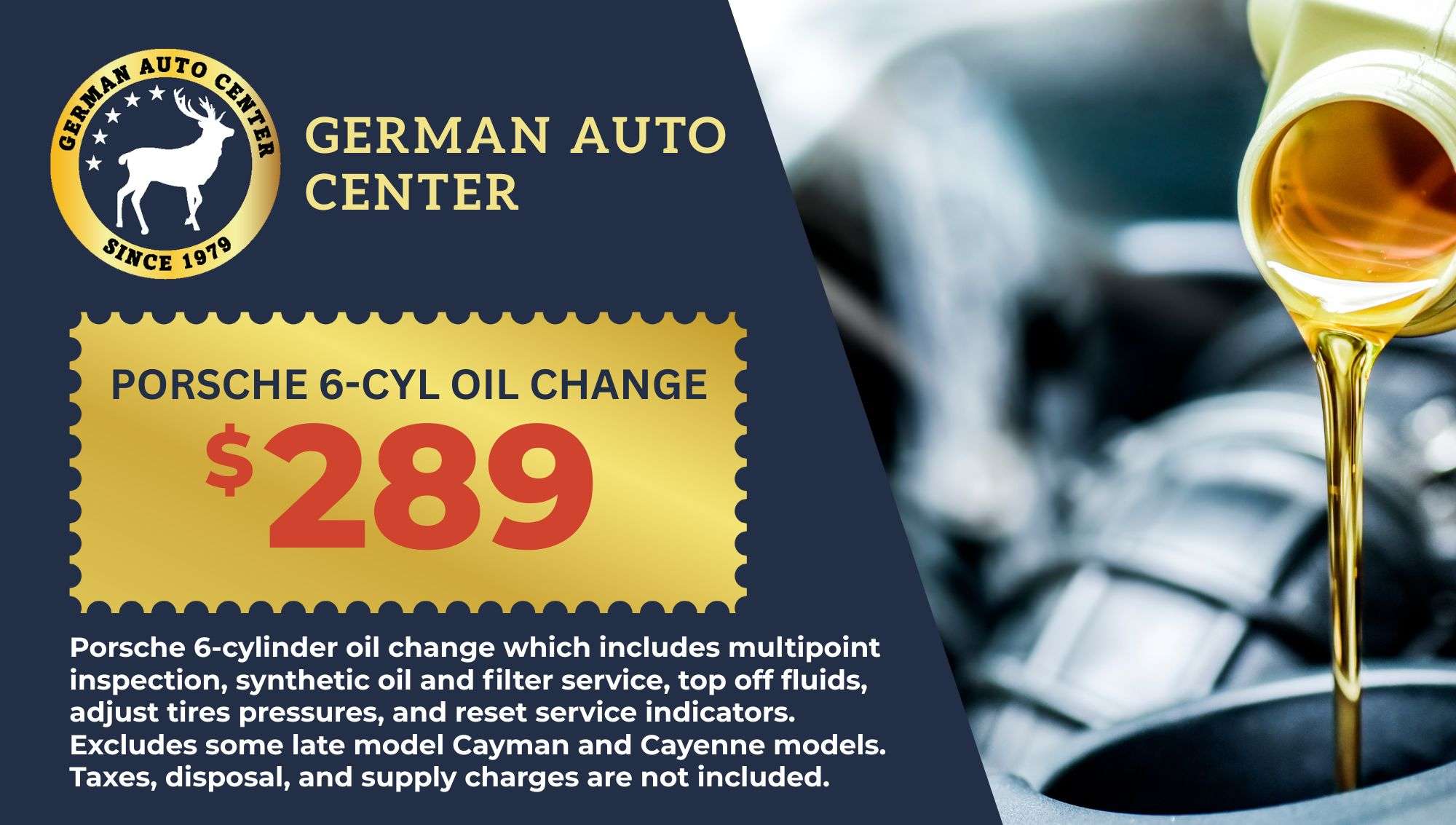 289 Porsche 6CYL Oil Change Coupon